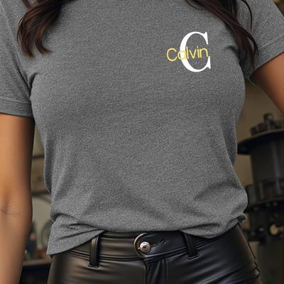 TEMU Women's Short Sleeve T-shirt - Black With Yellow '' Letter Print, High-stretch Fabric, Regular Fit Round Neck Casual Tee For Wear, Machine Washable Top, Shirt Image