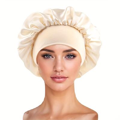 TEMU Soft Silky Hair Cap With Adjustable Drawstring - Lightweight & Breathable For Sleep, Shower, And Housework - Solid Color, Hand Washable, Hair Accessories, Shower Hair Cover, , Smooth Texture Image