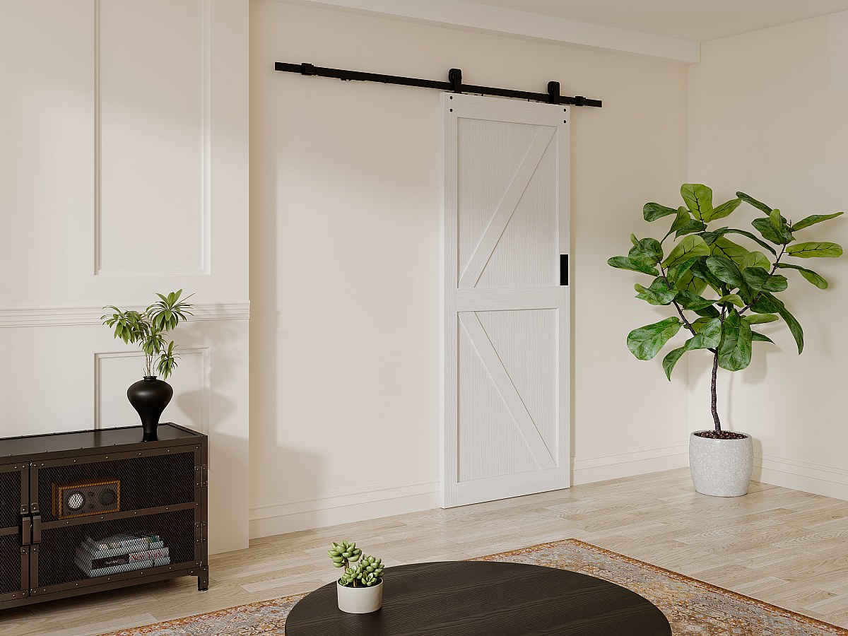 Porta scorrevole con sistema esterno muro H205 x 83 cm Legno e MDF Bianco - NEFARA