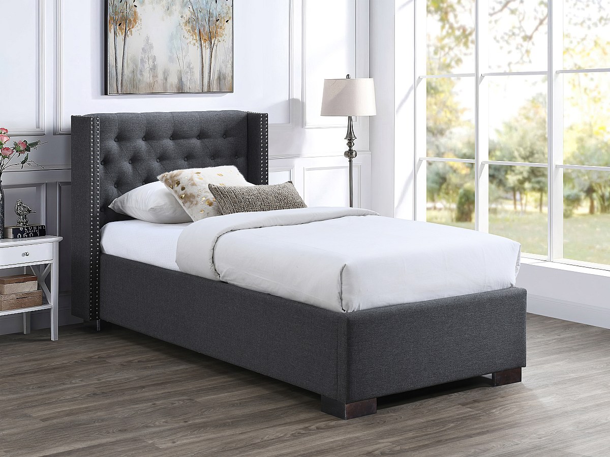 Letto con contenitore con Testata trapuntata - 90 x 200 cm - Tessuto - Grigio - MASSIMO