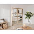 Porta scorrevole doppia con sistema a incasso in legno e vetro temperato 3 finestre 2xH205xL63cm - ACOSTA II