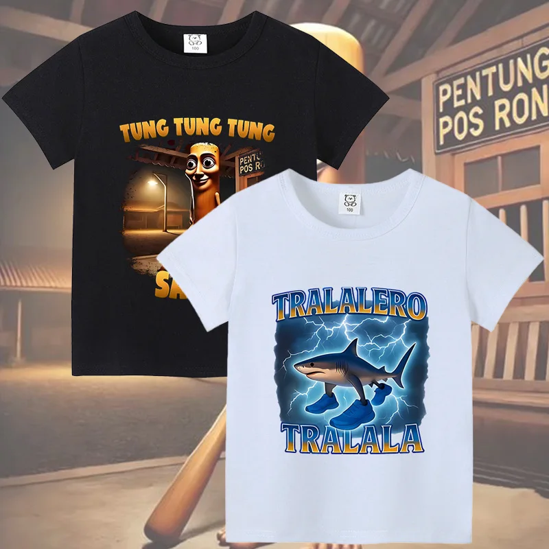 Italian Brainrot Series Summer Clothes Short Sleeve Hot AI Animals Kid T-shirt Breathable Cute Boys Girls Base Top Birthday Gift