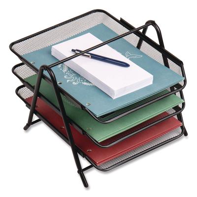 Mind Reader Tiered Metal Mesh Desk Tray Organizer, 3-Tier, Letter Size, 11.5 x 13.75 x 10, Black (EMS3TPAPERBLK) Each Desktop Sorters