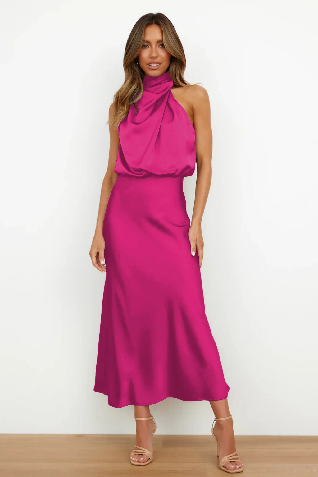 Elegante Büro Dame Kleid Sexy Off Schulter Ärmellose Hohe Kragen Falten A-linie Lange Kleider Mode Hohe Taille Frauen Kleidung