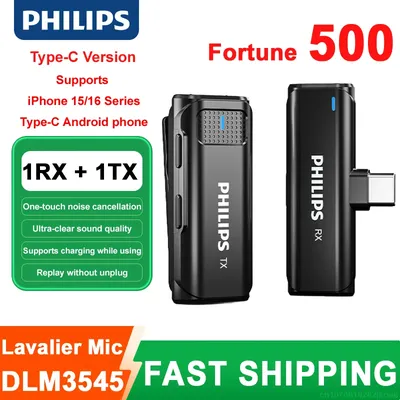 Neue Philips DLM3545C Wireless Lavalier-mikrofon Audio Video Aufnahme Mini Mic Für Android Laptop Live Gaming Handy Mic
