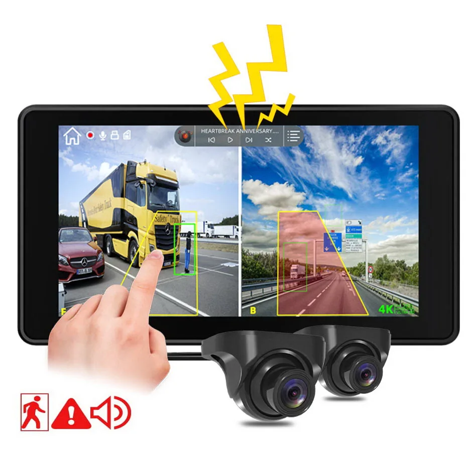 7-Zoll-2-Kanal-Dashcam Blind Spot BSD Alarm LKW Bus RV CCTV DVR Videorecorder-Monitor mit AHD1080P Parkplatz-Backup-Rückkameras Image