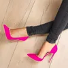 Fuchsia Wildleder Ausschnitte Damen High Heel Schuhe 12 cm 10 cm 8 cm Spitzschuh Flach Große Größe 46 Formelle Abendschuhe