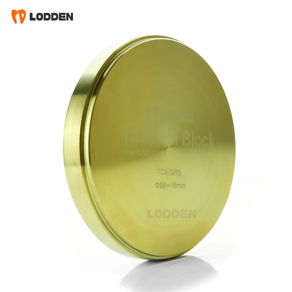 LODDEN Dental 98 mm Titanblock vergoldet GR5/GR2 CAD CAM Scheibenrestaurationsmaterialien aus Titanlegierung für Zahnimplantatabutments Image