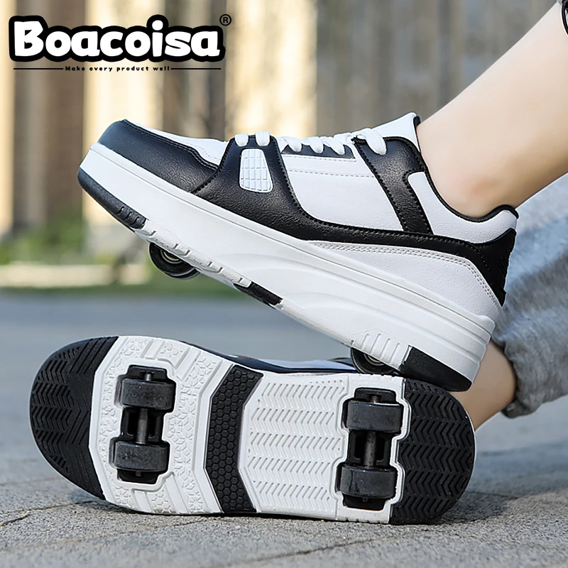 Boacoisa 4-Rad-Rollschuhe für Jungen und Mädchen – Lässige Outdoor-Sport-Skateschuhe für Schüler mit Rollen