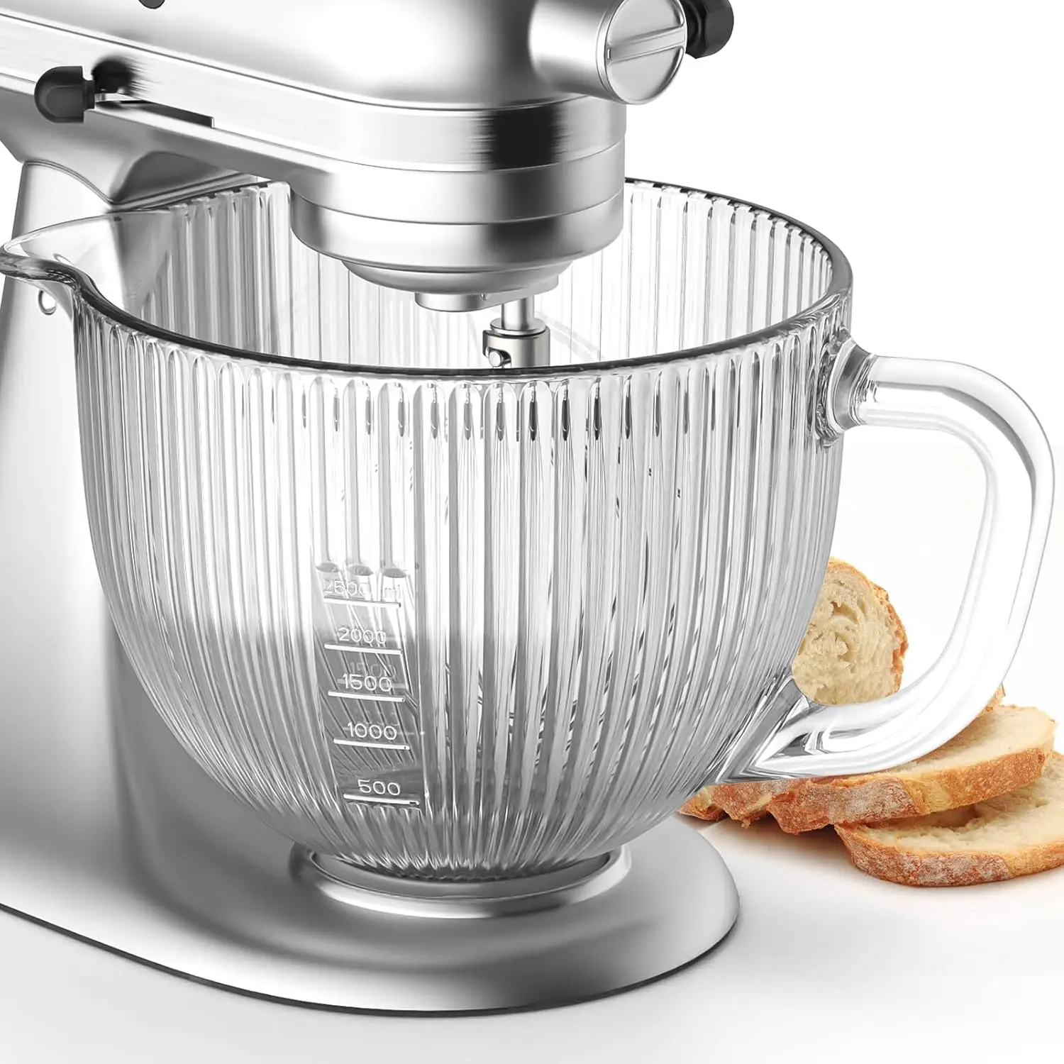 GVODE Glasschüssel für Kitchenaid Mixer, 4,5–5 Quart neigbarer Kopf für Küchenhelfer, Glasmischüssel für Standmixer mit Ausgießer und Image