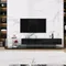 Meuble TV, bas LED avec rangement et cloison en verre, meuble de salon moderne, couleur noire, 170 x