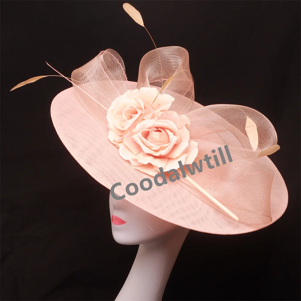 Cappello da fascinator da chiesa con fiore grande Cappello da donna con fiore da sposa Copricapo da donna per feste in chiesa Cappello da fascinator con piume Cappelli derby