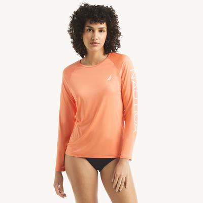 Nautica Women's Logo Long-Sleeve Rash Guard Swim Shirt Orange, M