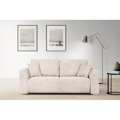 2-Sitzer INOSIGN "BEATRICE, erhältlich in trendigen Stoffoptionen, B/T/H: 143/73/92 cm", beige (creme), B:195cm H:92cm T:107cm, 100% Polyester, Sofas, In hochwertiger Verarbeitung, incl. 2 großen Zierkissen in Korpusfarbe Image