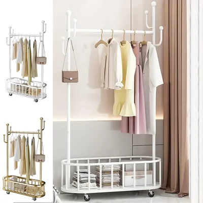 Standing Clothes Rack Clothing Rail Storage Shelf with Wheels Clothes Hanger Stan for Wardrobe Room Bedroom Living Room