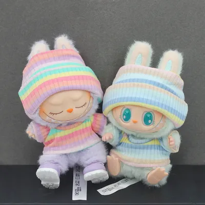 For Labubu Clothes Set Cute Pink Sitting Party Heartbeat Macaron Wearable Clothing Hat Set Casual Solid Color Design Clothing