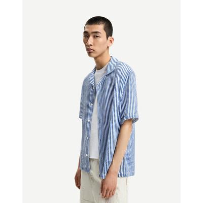 Bershka Striped Short Sleeve Shirt Men S Blue