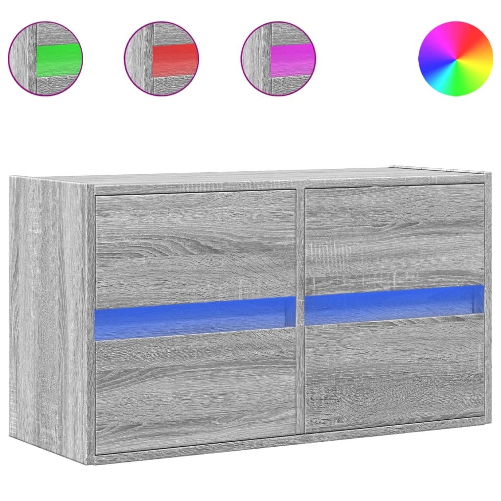 vidaXL TV-Wandschrank mit LED-Beleuchtung Grau Sonoma 80x31x45 cm Image