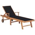 vidaXL Sonnenliege mit Auflage Schwarz Massivholz Teak
