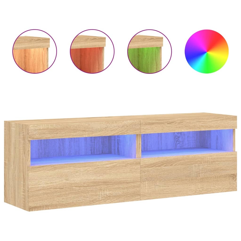 vidaXL TV-Wandschränke mit LED-Leuchten 2 Stk. Sonoma-Eiche 60x30x40cm Image