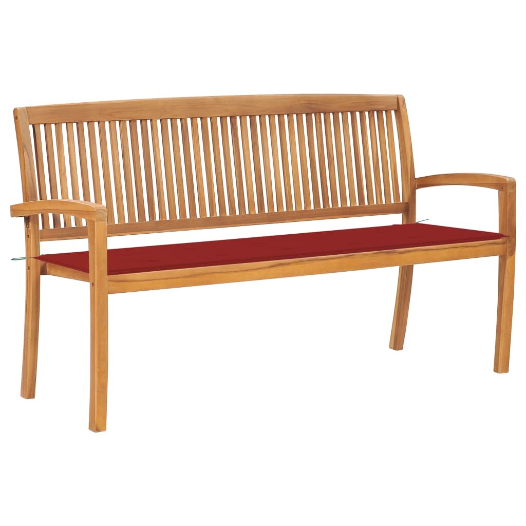 vidaXL Stapelbare Gartenbank mit Auflage 159 cm Massivholz Teak Image