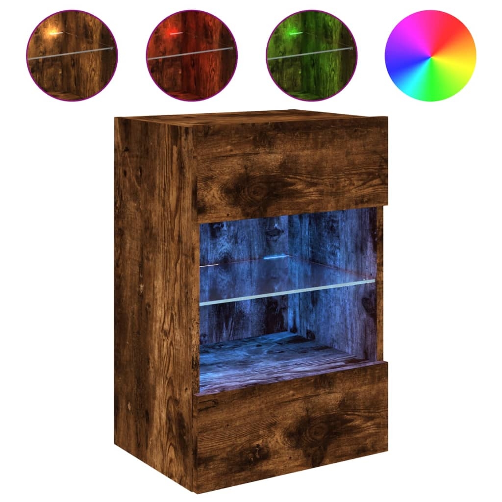 vidaXL TV-Wandschrank mit LED-Leuchten Räuchereiche 40x30x60,5 cm Image