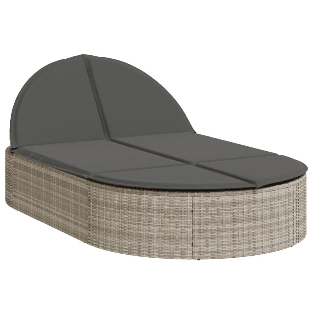 vidaXL Doppel-Sonnenliege mit Kissen Hellgrau Poly Rattan Image