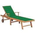 vidaXL Sonnenliege mit Auflage Grün Massivholz Teak