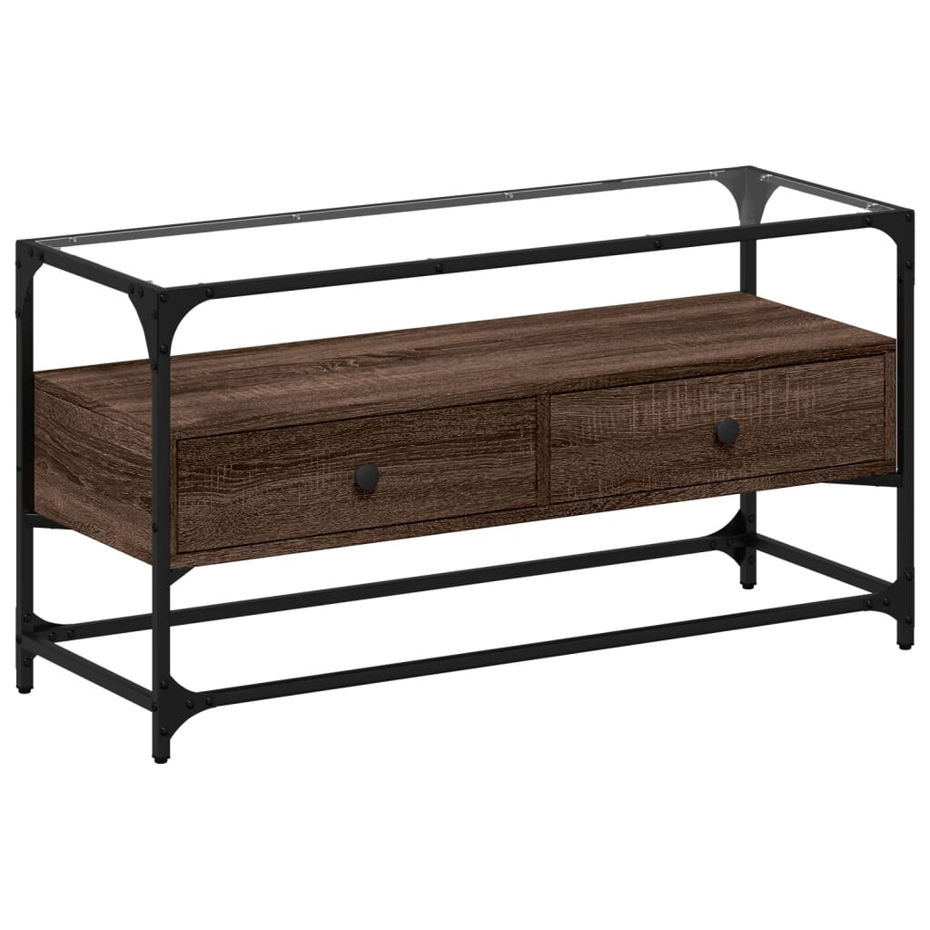 vidaXL TV-Schrank mit Glasplatte Braun Eiche 98x35x51 cm Holzwerkstoff Image