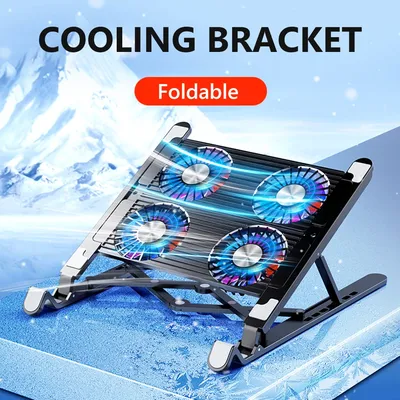 Notebook Stand with 2/4 Fans Foldable Laptop Cooling Fan RGB Silent Gaming Laptop Cooler Fan 7 Height for 11-17.3 Inch Laptops