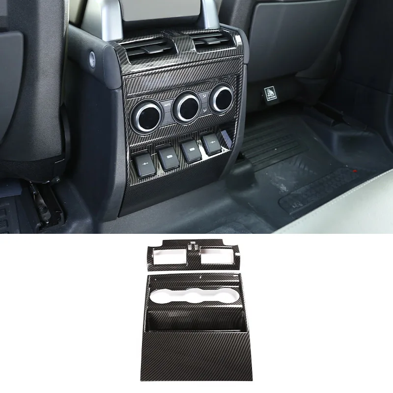 ABS Carbon Faser Für Land Rover Defender 110 130 2020-2024 Armlehne Box Air Outlet Hinten Anti-kick abdeckung Auto Innen Zubehör Image