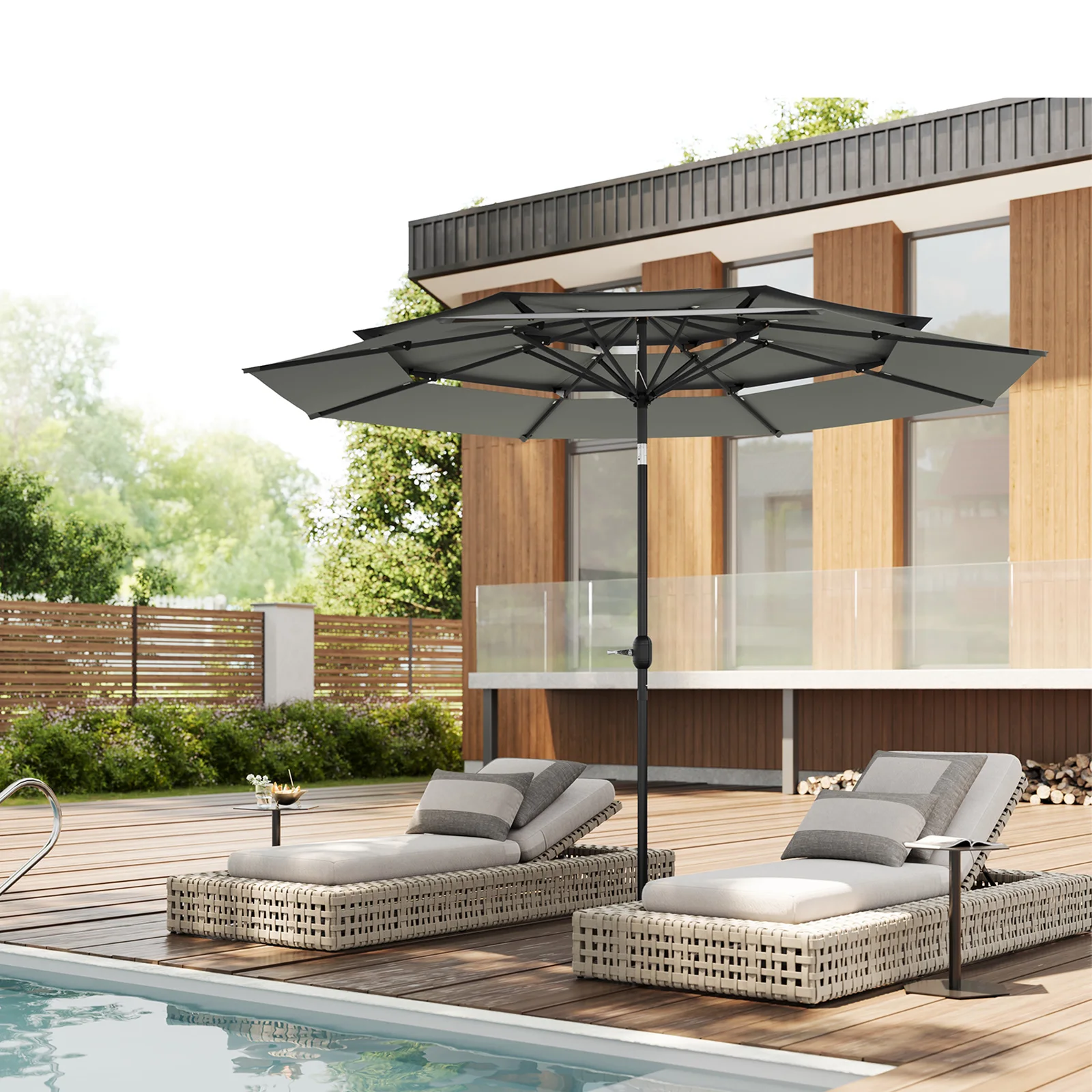 WOLTU Runder großer Garten-Sonnenschirm, 292 cm, neigbar, verstellbarer Strand-Sonnenschirm, UV-Schutz, mit 3 Belüftung, Sonnenschirm für Balkon, Garten Image