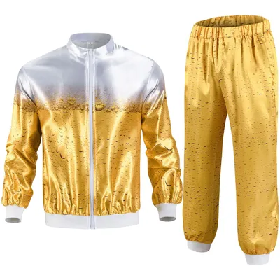 Damen Herren Oktoberfest Anzug 80er 90er Vintage Kausal Outfit Langarm Reißverschluss Jacke Hose Image