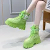 7CM Grün Punk Chunky Plattform Motorrad Stiefel Frauen Herbst Winter Gothic Schuhe Frau Dicken Boden