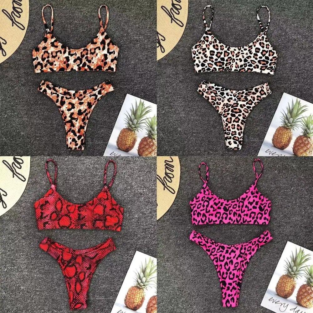 Urlaub Low Waist Zweiteiler Sexy Bikini Set Leopardenmuster Badeanzug Split Bademode Image