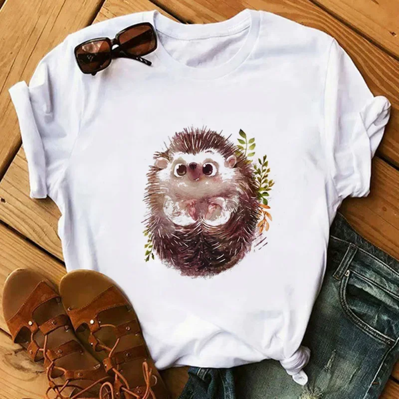 Katze coole Kleidung Mode Igel Druck Kleidung Frauen T-Shirt Ästhetik Grafik weiß Kurzarm Polyester Frauen T-Shirt Image
