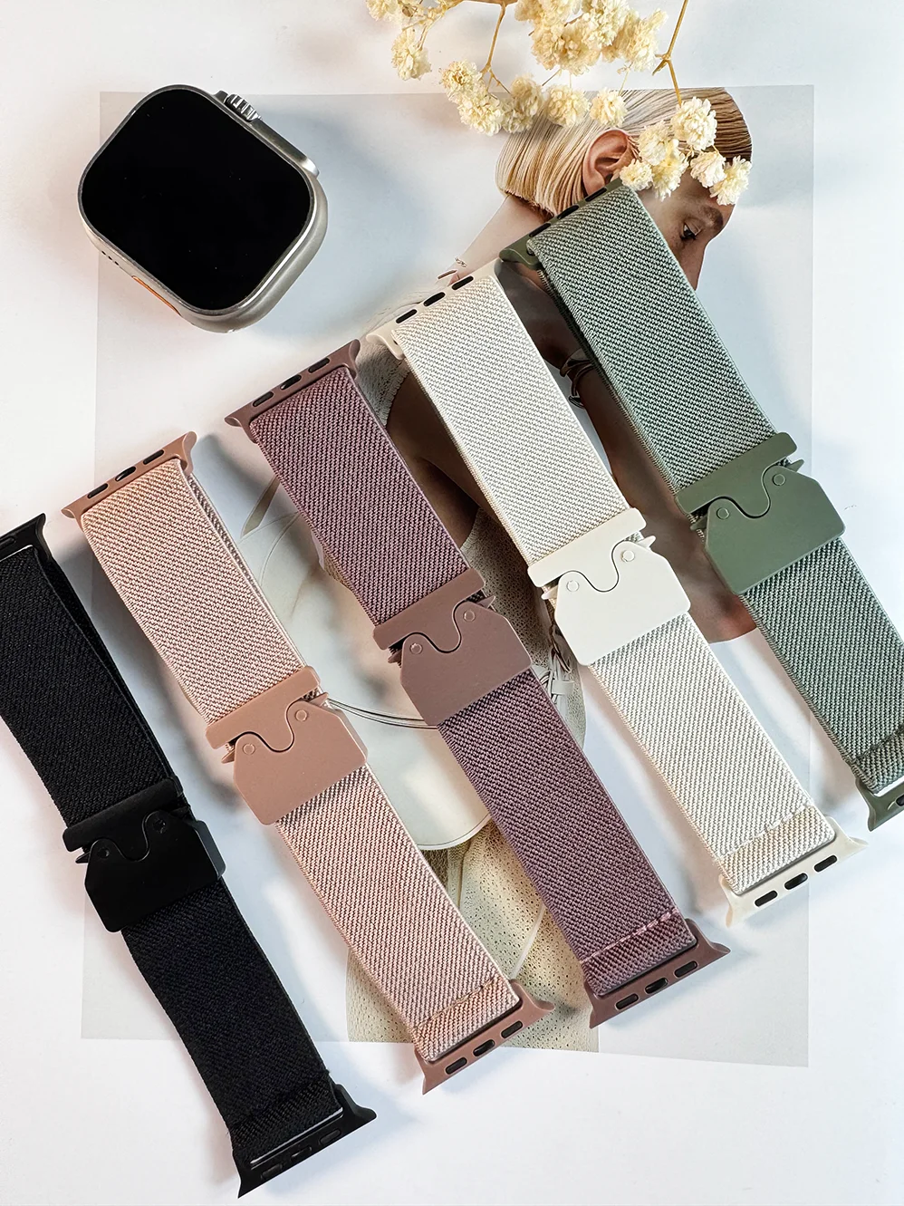 Nylon Solo Loop Strap für Apple Watch Band Ultra 2 49 mm 46 mm 42 mm 45 mm 44 mm gewebtes Armband für Iwatch Serie 10 9 8 7 6 5 SE 4 3 Image