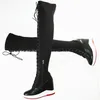 Große Größe 43 44 45 46 Schuhe Damen Echtes Leder Keile High Heel Overknee Stiefel Runde Zehen Mode
