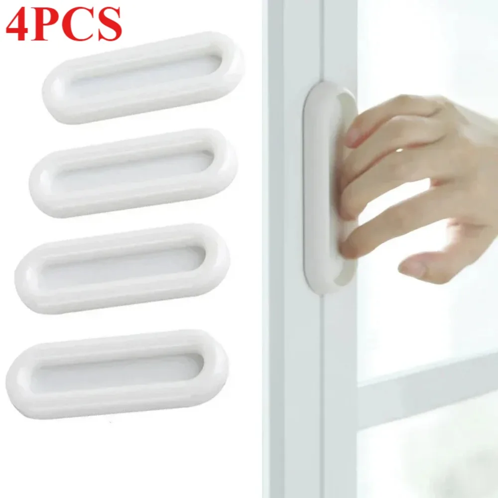 4 Stück selbstklebende Türgriffe, ovale Griffe, rutschfester Griff für Schrank, Schublade, Glas, Fenster, Heimdekoration, Zubehör, Scheunentürgriff Image