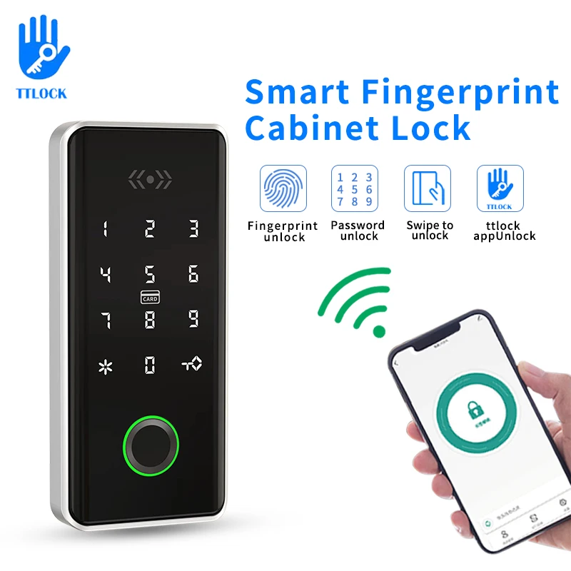 TTLOCK Bluetooth App Control Fingerabdruck Schubladenschloss RFID 13,56 MHz für Spa Schwimmbad Fitnessstudio Elektronisches Schrankschloss Schubladenschloss Image