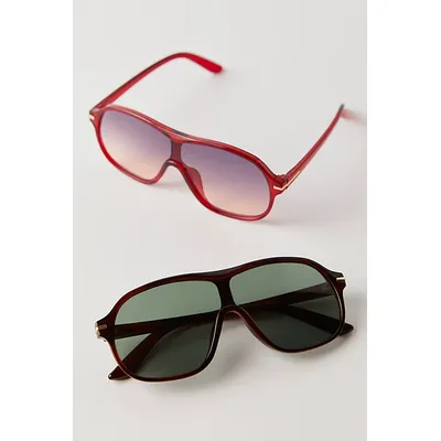 The Time Is Now Oversized Shield Sunglasses at Free People in Firecracker