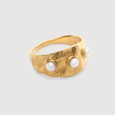 Gold Capri Triple Pearl Ring Pearl