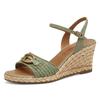 Keilsandalette TAMARIS, Damen, Gr. 38, grün (mintgrün), Textil, Lederimitat, modisch, Schuhe, Sommerschuh, Riemchensandale mit T-Schmuckelement