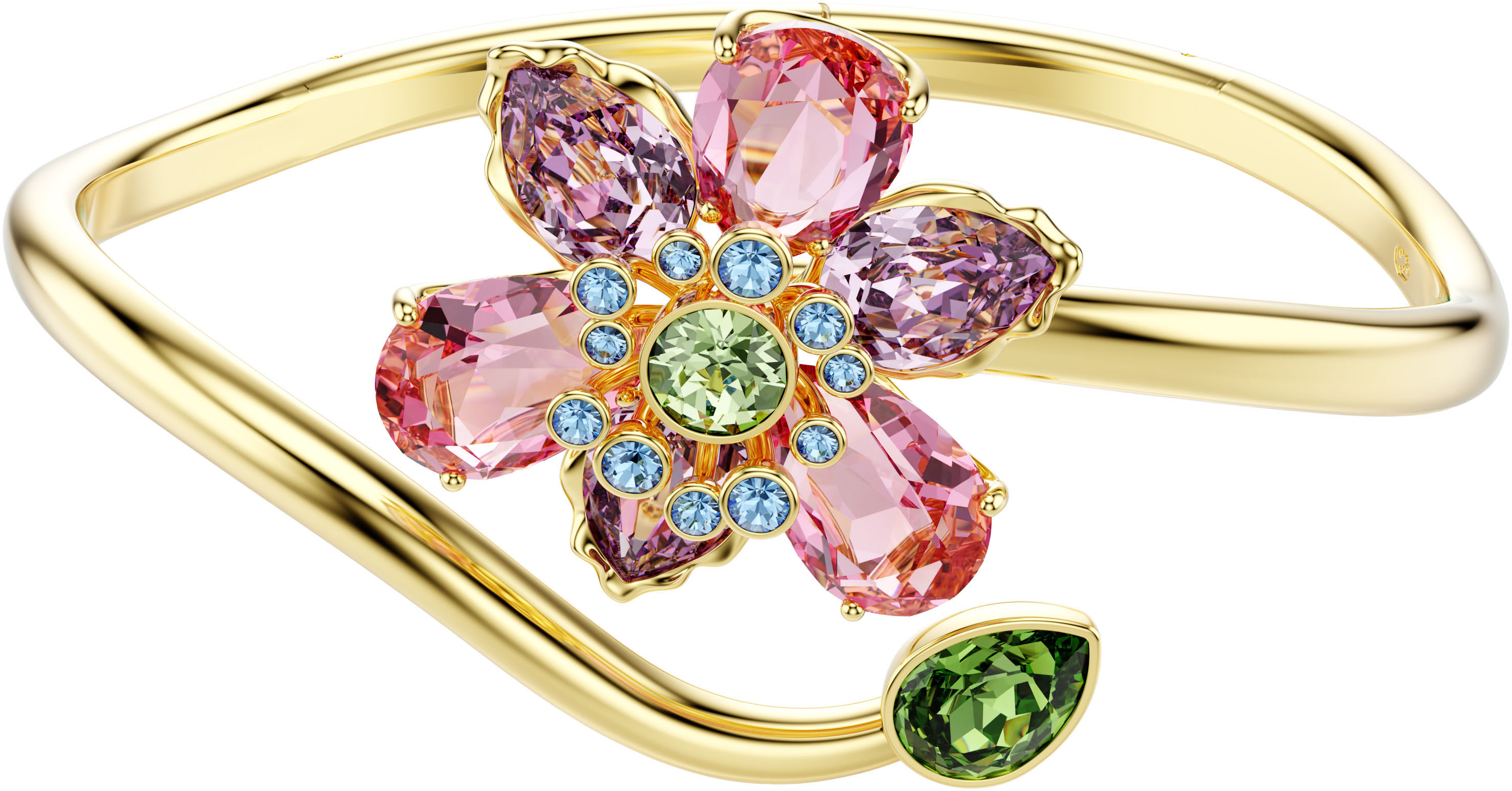 Armreif SWAROVSKI "Schmuck Geschenk Idyllia Armreif Blume" Gr. M, gold (gelbgoldfarben, pink, blau, grün, lila, pink, blau, grün, lila), Armbänder, Damen, M, Metall, Armreif, mit Swarovski Kristall