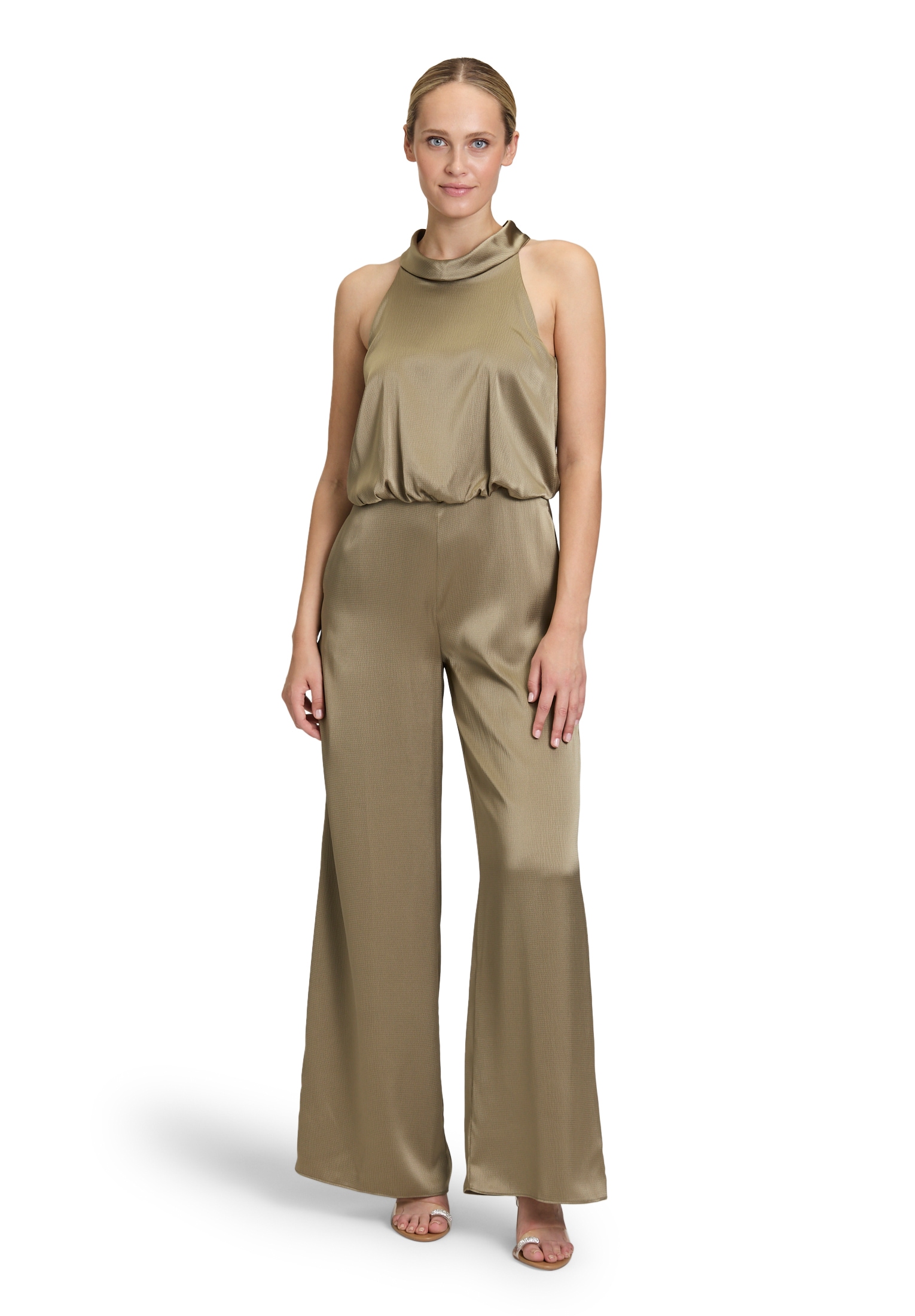 Overall VERA MONT "Damen Jumpsuit mit Taschen", Damen, Gr. 36, blau (turf), Satin, Obermaterial: 98% Polyester, 2% Elasthan. Futter: 100% Polyester., festlich, figurumspielend, amerikanischer Ausschnitt, Overalls, Material Image