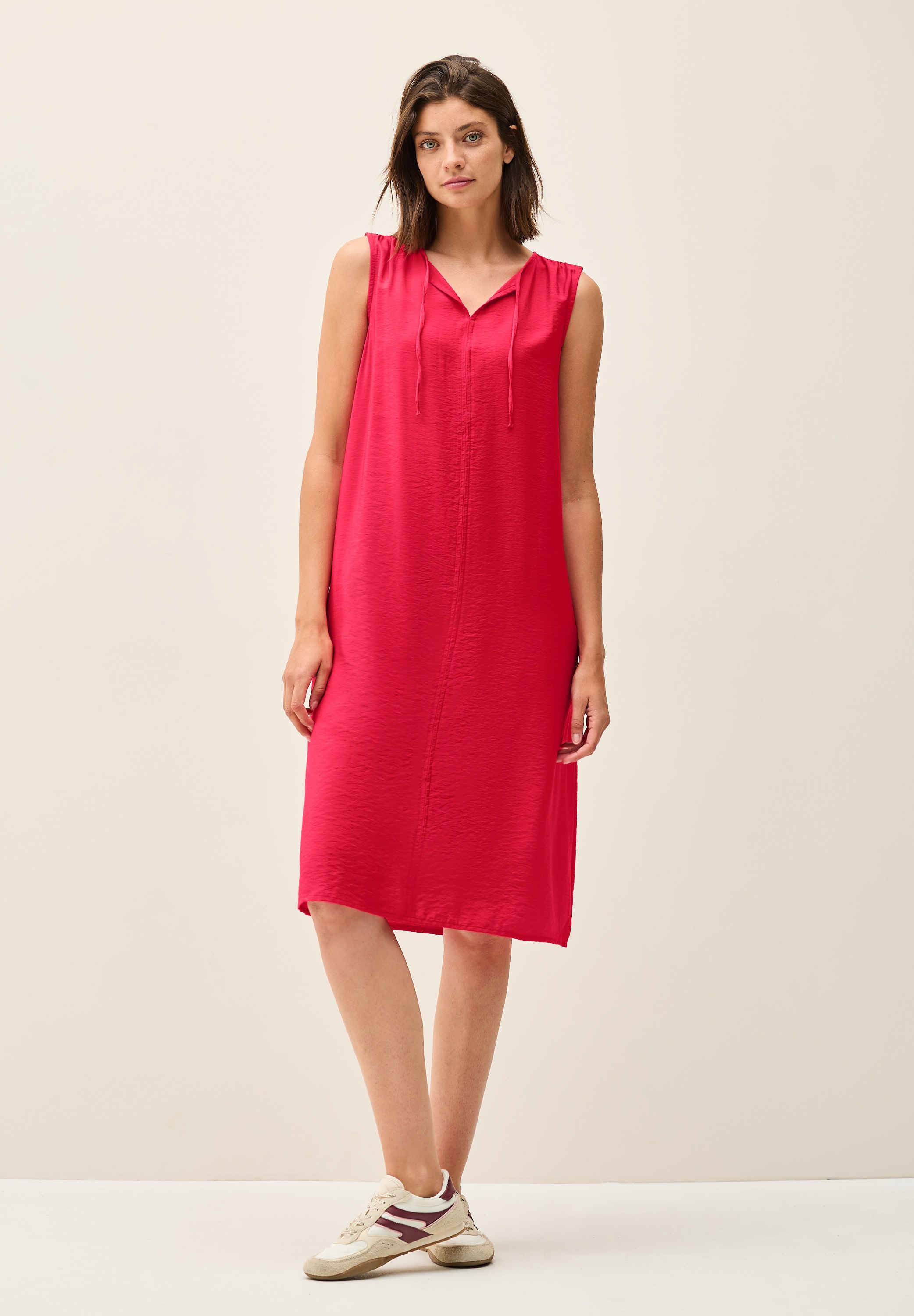 Midikleid CECIL, Damen, Gr. XS (36), US-Größen, glazed apple rot, Stoff, 88% Viskose, 12% Nylon, unifarben, normal wadenlang, Rundhals, Bündchen, Kleider Midikleid, soft und trageangenehm