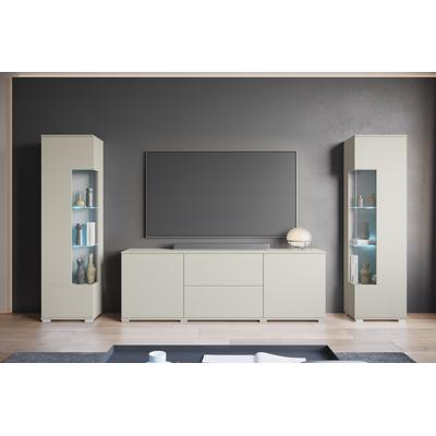 Wohnwand INOSIGN "KENIA", braun (kaschmir), B:270cm H:161cm T:34cm, Kastenmöbel-Sets, Vitrinen mit Eckverglasung, hängend und stehend montierbar Image
