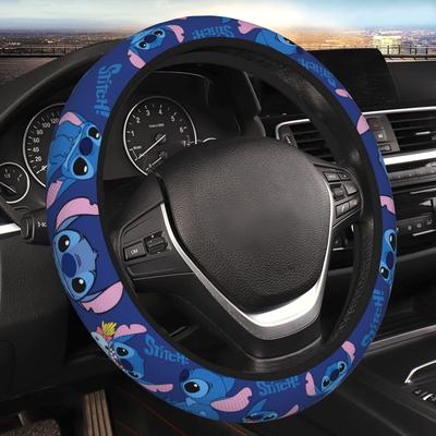 TEMU Universal Polyester Elastic Steering Wheel Cover, Stitch Cartoon, , Without , For Car Decoration, As A Gift For Stitch Fans Image