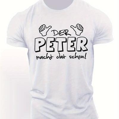 "TEMU Men's "der Peter Make This Same Again" Graphic T-shirt - Casual Crew Neck, Short Sleeve, Summer Top With Geometric Pattern, Regular Fit" Image