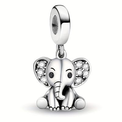 TEMU 1pc Cute Elephant Charm Pendant, 925 Silver Plated, Ideal For Diy Bracelets And Necklaces, Perfect Gift For Birthdays, Valentine's Day, Day, Women Image